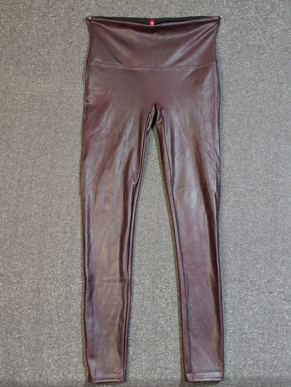 SPANX High-Waist Faux Leather Leggings in Burgundy Sz L